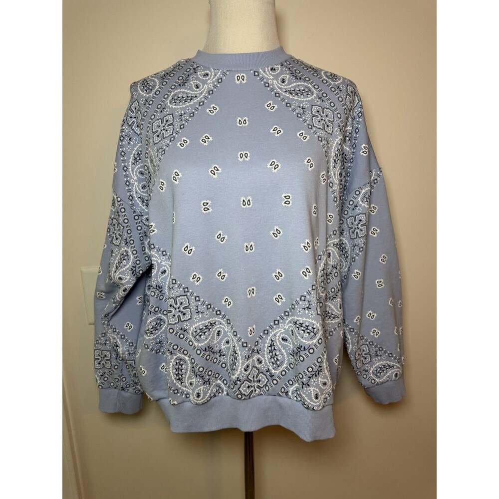 Madame Pauline Vintage Blue Bandana Sweatshirt Cotton Made In Italy One Size - Picture 2 of 8